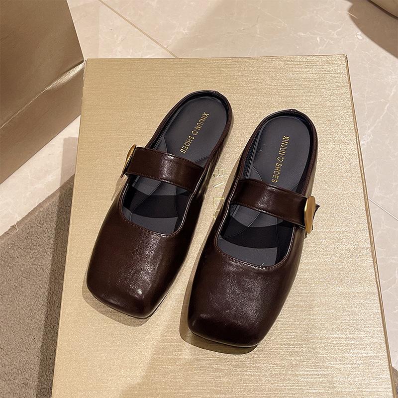 Baotou half slippers women's outer wear 2025 spring and summer new women's shoes flat bottom one pedal gentle temperament Muller single shoes