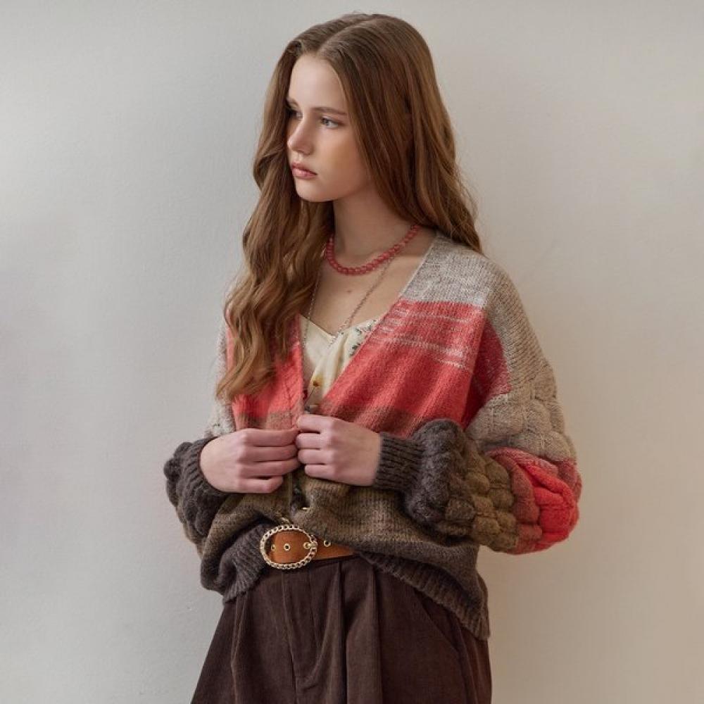 

Maxza Color Block Balloon SleeVe V Neck Cardigan Ze11qd503na oranges/FREE