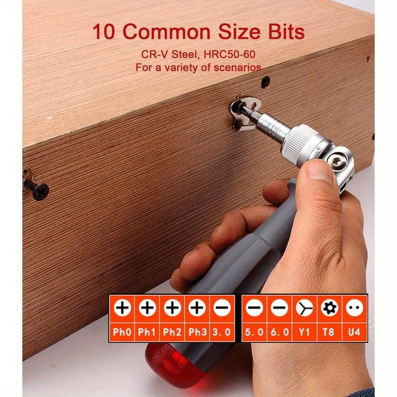 Compact, Durable 10-in-1 Ratcheting Screwdriver Set with Magnetic Bits - Multi-Function Tool for Home & Car Repairs, Comfort Grip Handle
