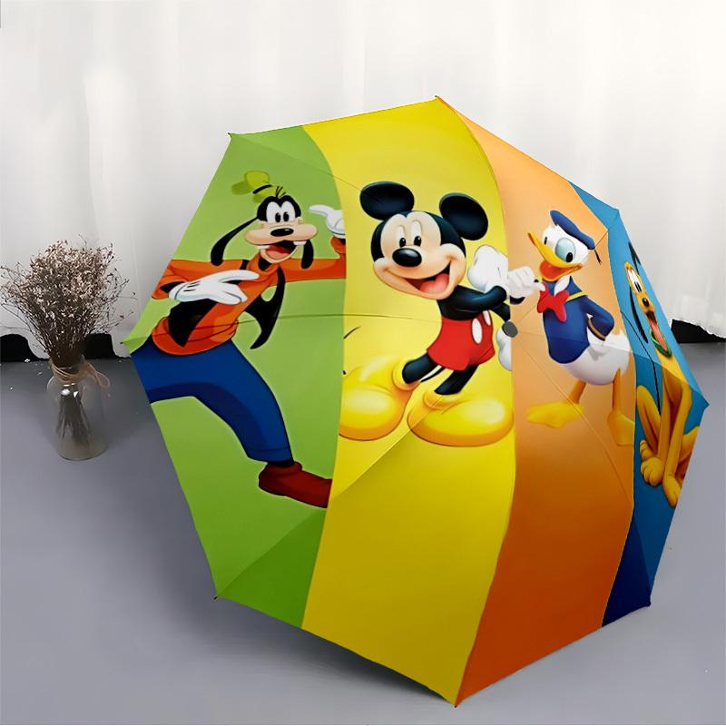 1pc Mickey, Pluto Automatic Folding Umbrella - Portable Foldable Design with 8 Ribs, Durable Plastic & Iron Frame, Outdoor Umbrella yy250731057