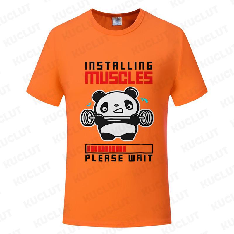 Funny Panda Gym Print T-Shirt Summer Tees for Men Women O-neck Casual Short Sleeve Weightlifting Installing Muscles Fashion Tops