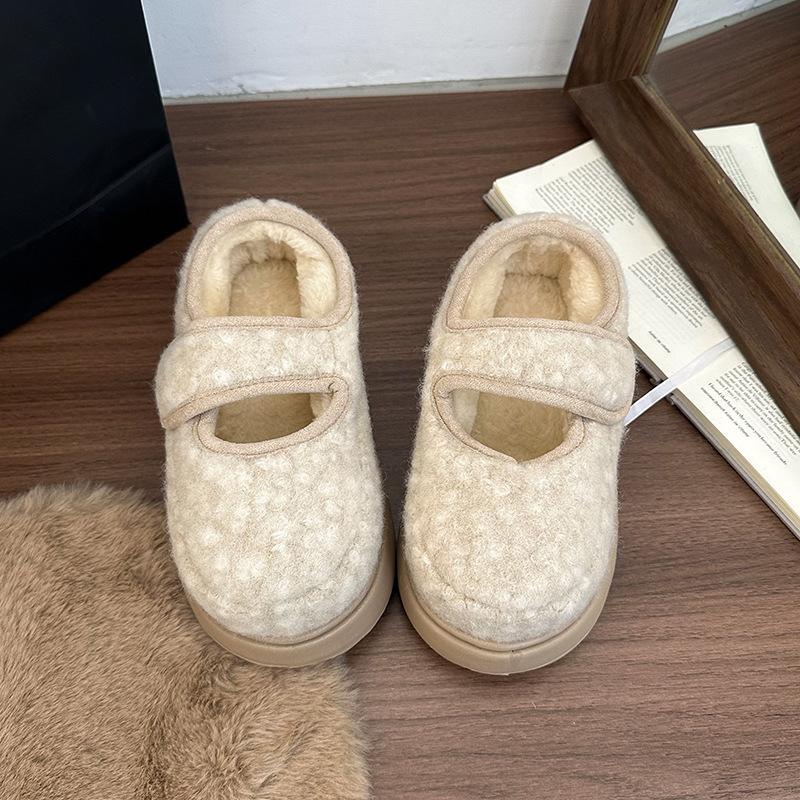 

2025 осень и зима новая односложная обувь Мао Мао, модная и универсальная, на толстой подошве, увеличивающая рост, повседневная теплая хлопковая обувь 36 бежевый