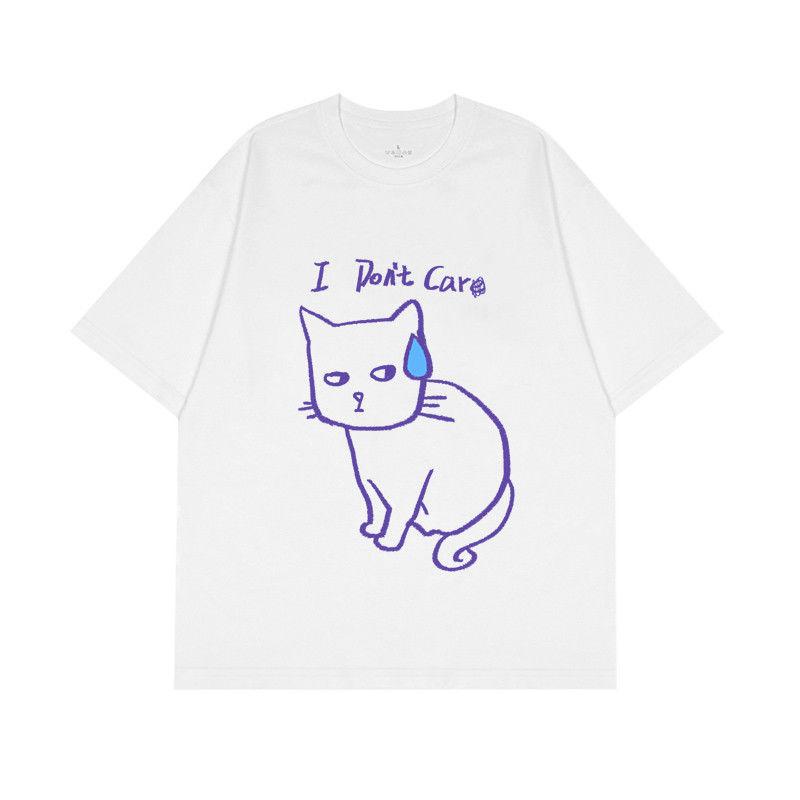 Fun Cat Printed Men's T-Shirt Summer Vintage Kawaii Men's Women's Surfing Beach T-Shirt Unisex Breathable Casual Top
