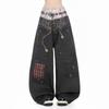 Womens American Streetwear Distressed Cut Jeans Loose Straight Wide Leg Hip Hop Pants