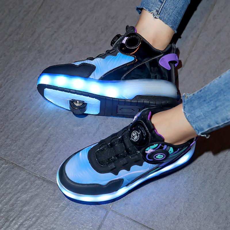 USB LED Light Sneakers for Kids Children Roller Skates Wheels Shoes Glowing Sport Shoes