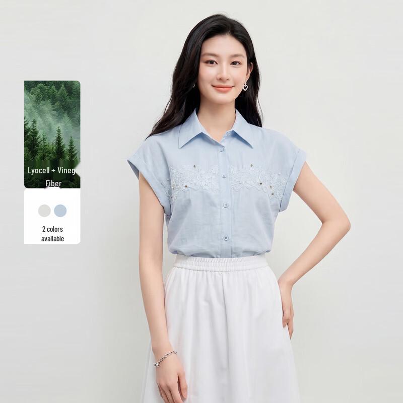 Women s Casual Lapel Sleeveless Lace Blouse XL