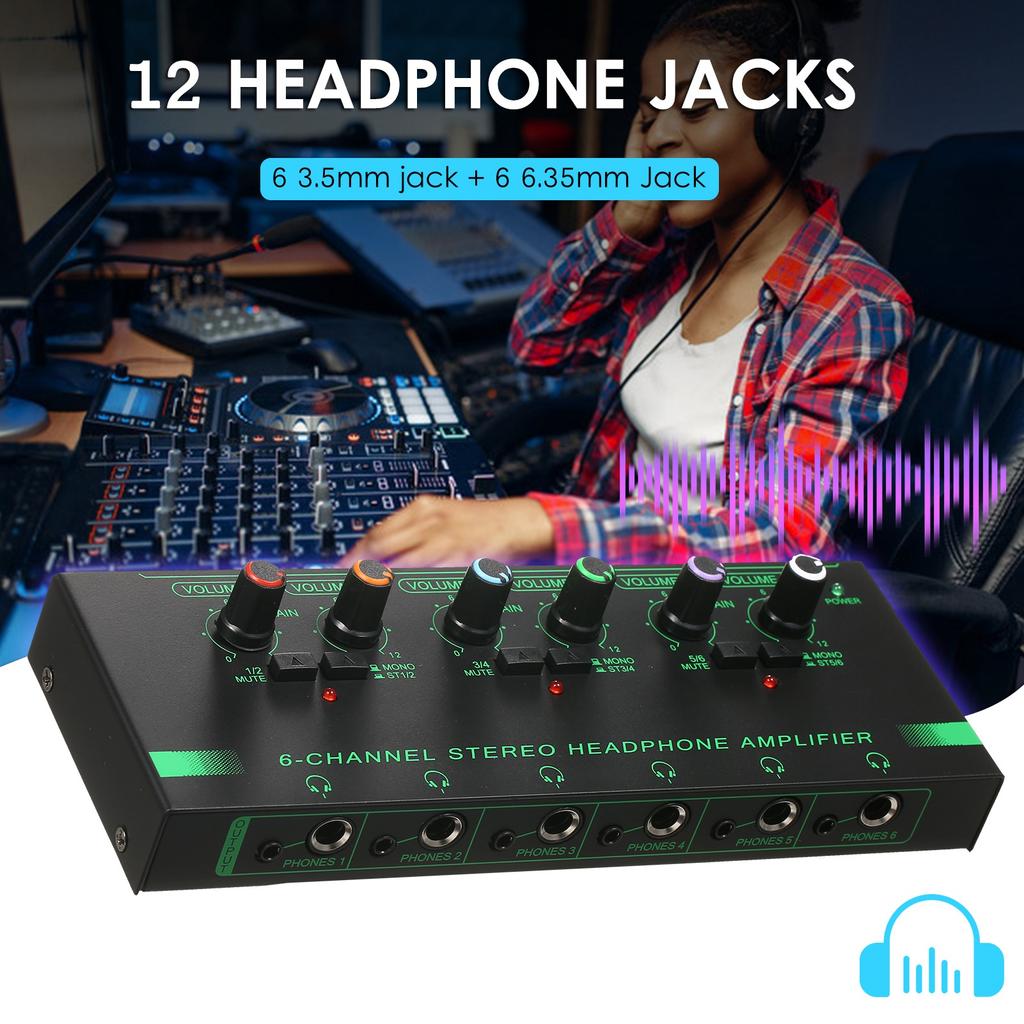 Headphone Amplifier 6 Channel Metal Stereo Amplifier for Recording Room