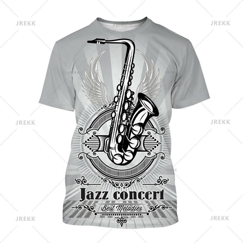 Saxophone Jazz Music T Shirt For Women 3D Print Summer Casual Round Neck Hip Hop T-shirt Short Sleeves Tops Tee Clothes