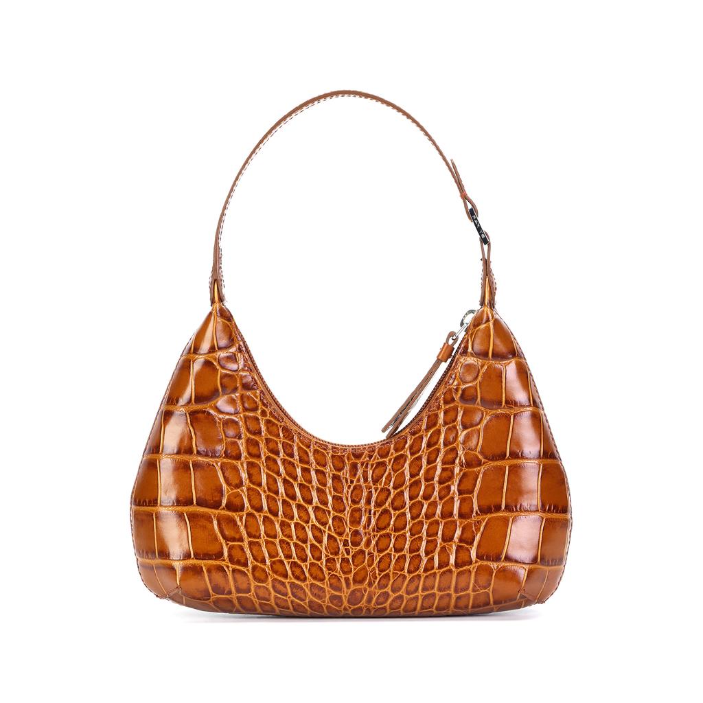 By Far Baby Amber Vintage Crocodile Pattern Embossed Leather Shoulder Bag Women shoulder bag Brown 20FWBASTNDSMA