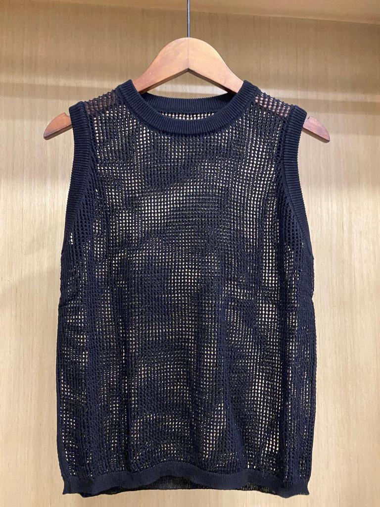 2025 Women's Sleeveless Knitted Mesh Cutout Round Neck Vest - Versatile Spring/Summer Top