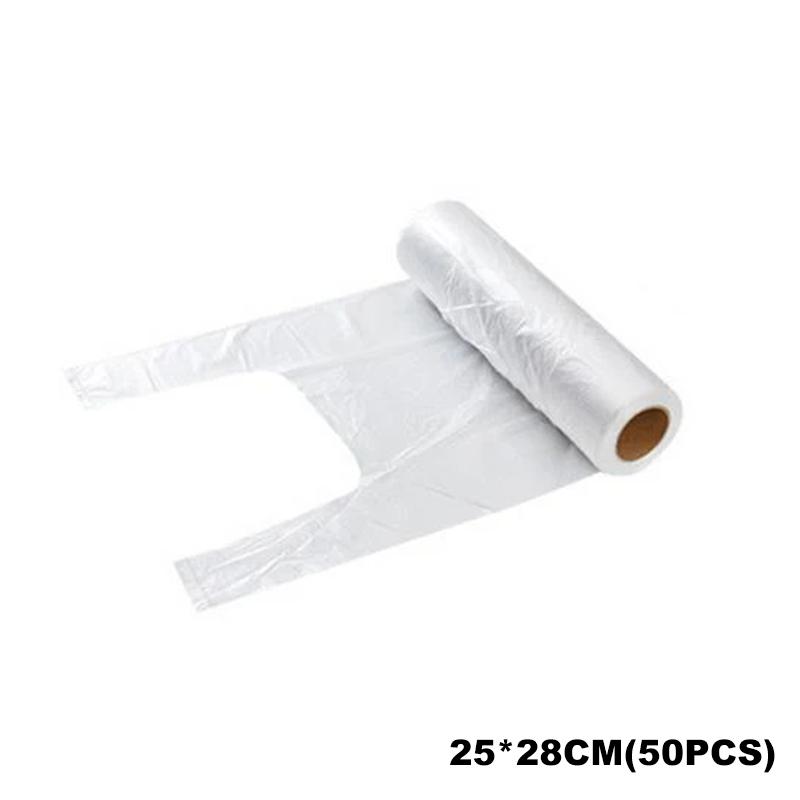 50/100 Pcs Transparent Roll Fresh-Keeping Plastic Bags Of Vacuum Food Saver Bag 3 Sizes Portable Food Storage Bags With Handle