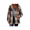 2025 Plaid Loose Fit Long Sleeve Hooded Fuzzy Zip-Up Cardigan Jacket