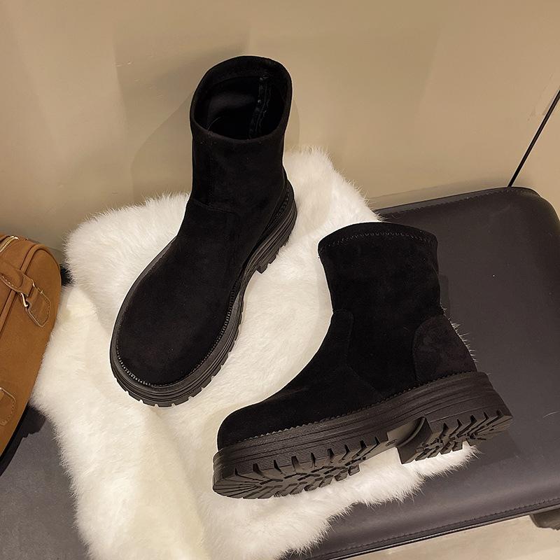 Cylinder thick-soled short boots women's 2025 autumn and winter new Martin boots fashion versatile Internet celebrity ins tide elastic thin boots