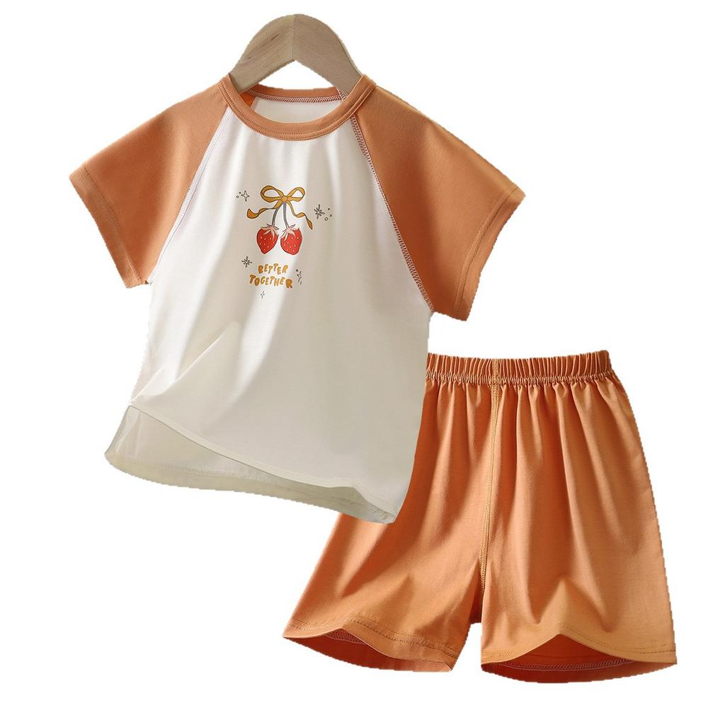 Summer Kids Tencel Short Sleeve Shorts Set Seamless Unisex Home Wear For Toddlers And Children Breathable Pajamas