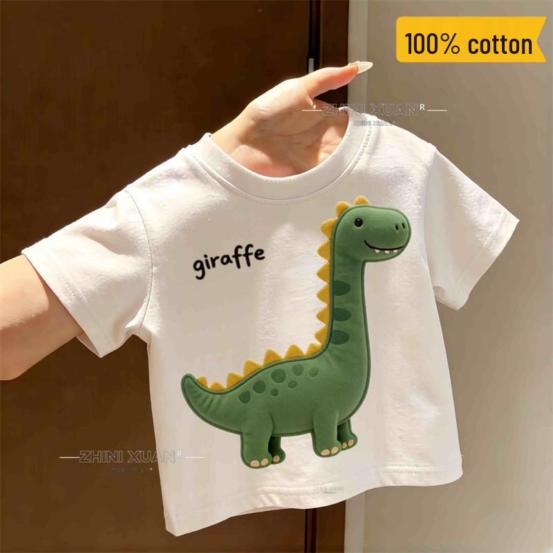 Stylisches Dinosaurier-Cartoon-T-Shirt für Kinder - Dünnes Sommeroberteil mit kurzen Ärmeln