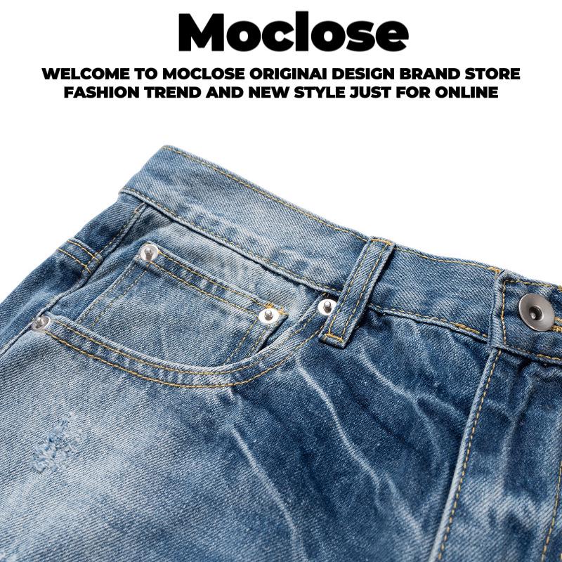 Moclose Retro Washed Cat Whisker Ripped Micro Flare Wide-Leg Jeans Unisex