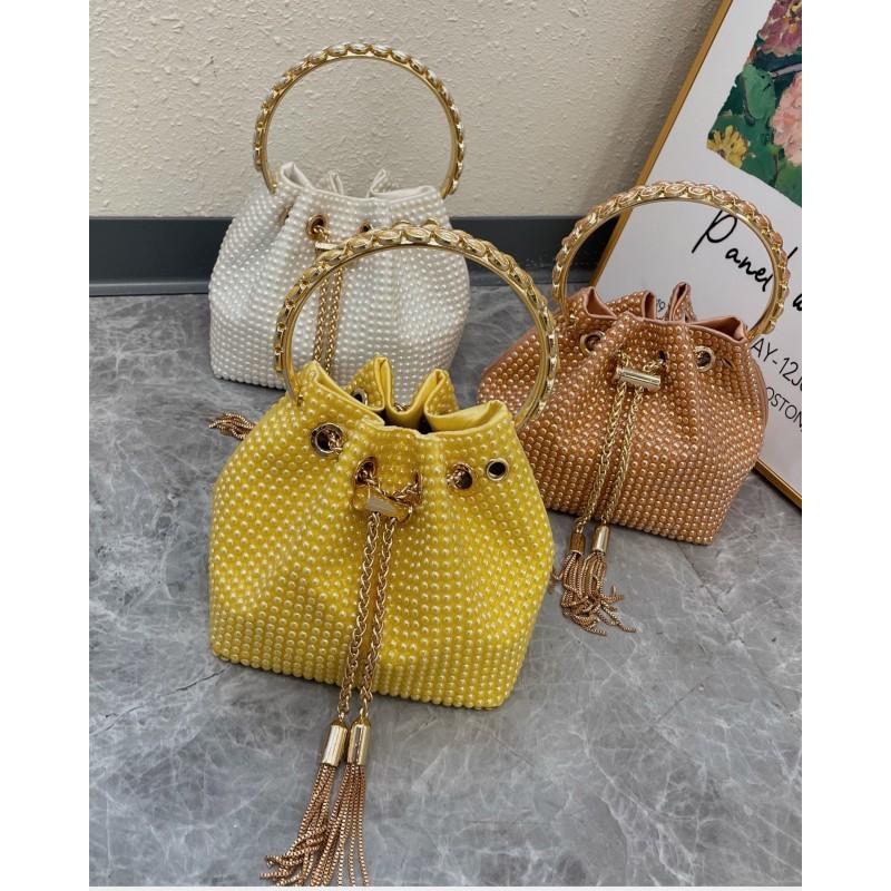 Sparkling Rhinestone Bucket Bag Women PU Leather Small Square Handbag Vintage Style Fashion Accessory