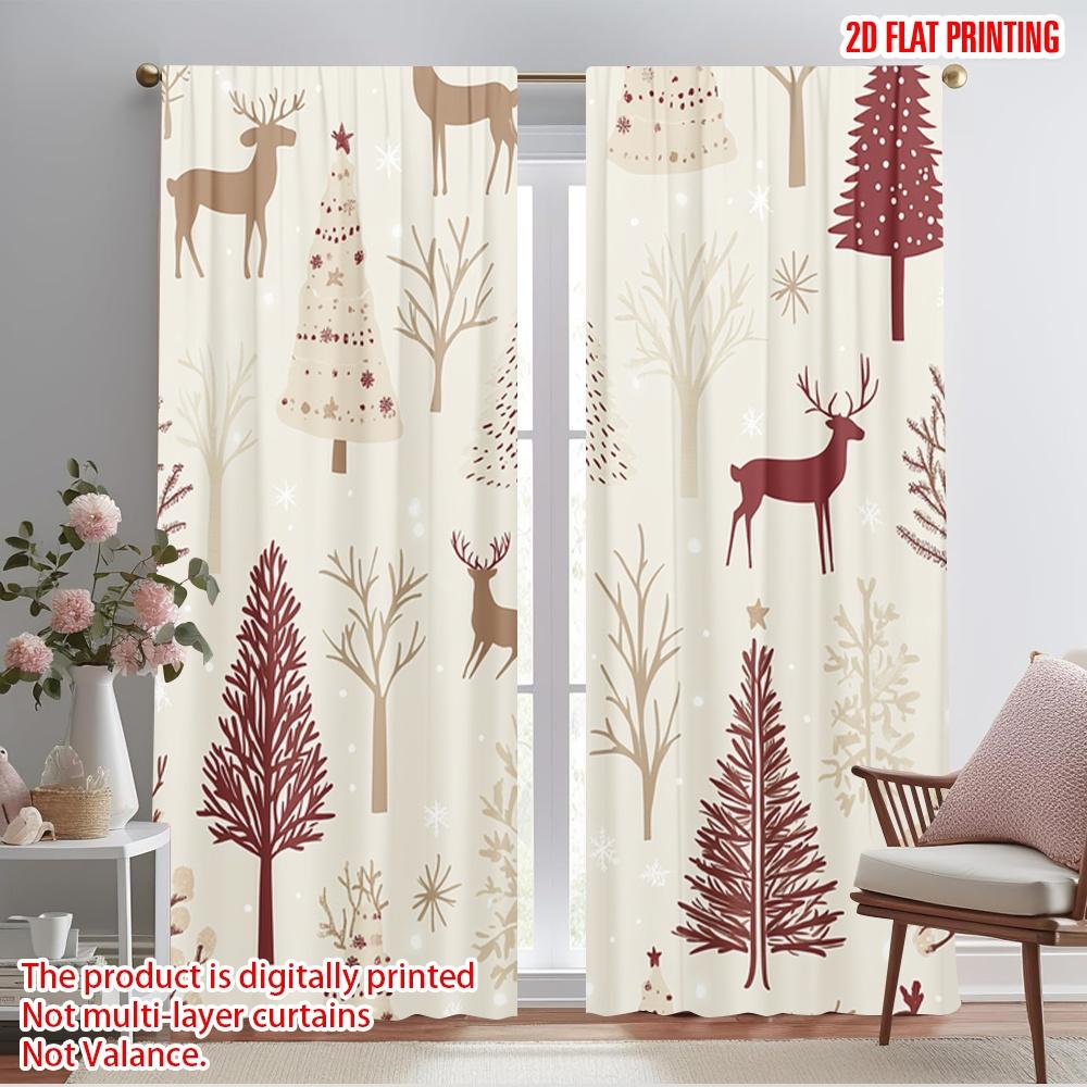 

2pcs,2D plane printing Light Filtering Curtains Cute Christmas Trees Snow Reindeer (2) Polyester (without rod) Art Deco Festive 52.50×116.00 CM 2pcs