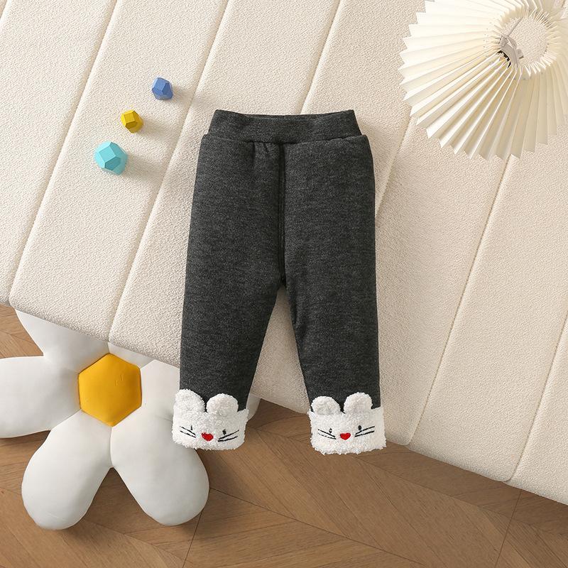 Kleinkind Mädchen Fleecegefütterte Thermo-Hose Bären-Print Verdickte Winter Baumwollhose