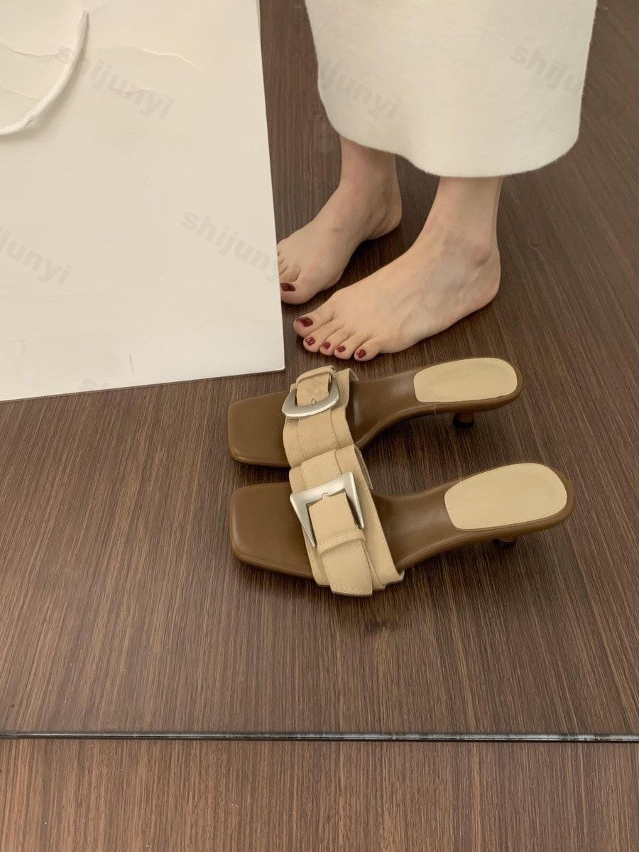 

Fashion Belt Buckle Design Fashion Casual Slippers Women 2025 Summer New Open Toes Breathable Comfortable Draggers Outdoor Beach Sandals 40 тілесний