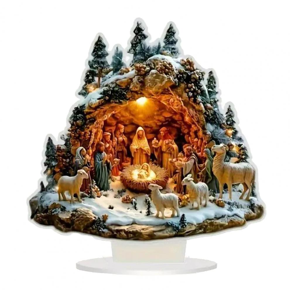 Christmas Nativity Scene Acrylic Tabletop Sign 2D Flat Desktop Display Ornament for Christian Home Shelf Decor