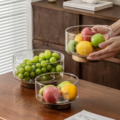 Simple Glass Fruit Tray Living Room Candy Basin Wooden Storage Box High-foot Dried Fruit Dessert Tray Snacks