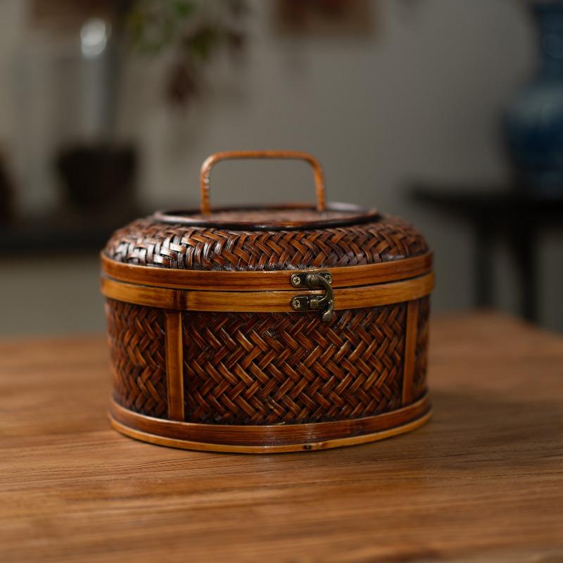 Tung Oil Lacquer Old Storage Retro Bamboo Woven Tea Set Storage Basket Bamboo Woven Basket Tea Set Box Bamboo Products