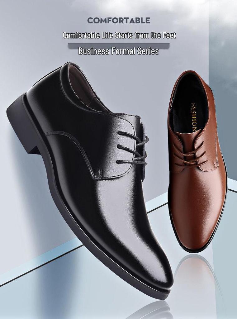 Men's Black Leather Formal and Casual Shoes - Korean Style for Office, Business, and Weddings