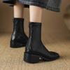 Autumn and winter medium heel knight boots women's comfortable square head leather boots rear zipper solid color square heel women's boots Korean vers