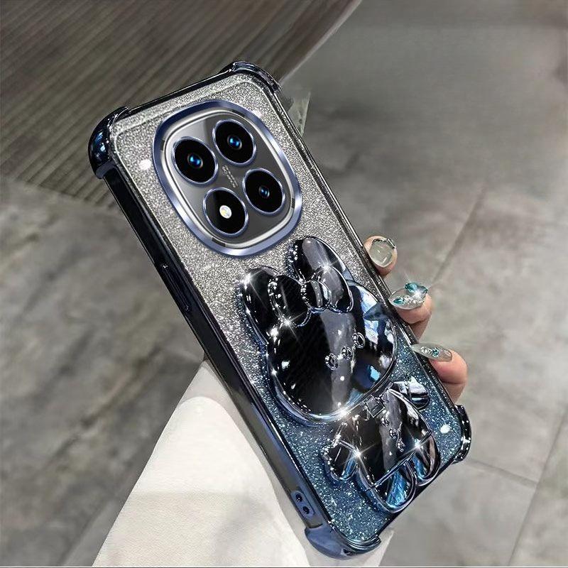 Redmi Note 14 Pro Case With Mirror Holder Glitter Shockproof Cover For Xiaomi Redmi Note 14 15 Pro Plus 15 15C 14C 4G 5G Case