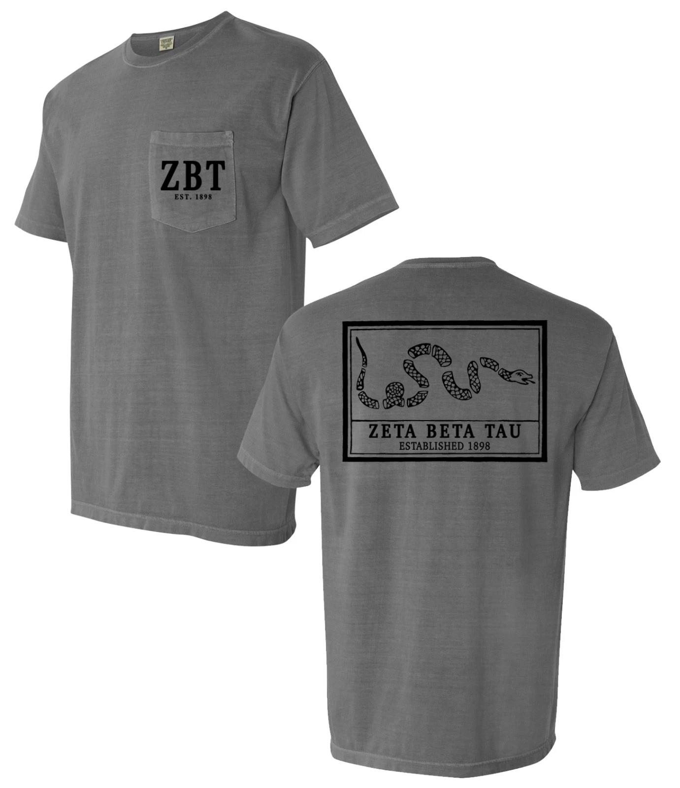 

Zeta Beta Tau ZBT Join Or Die COMFORT COLORS POCKET Shirt Fraternity Frocket Tee M