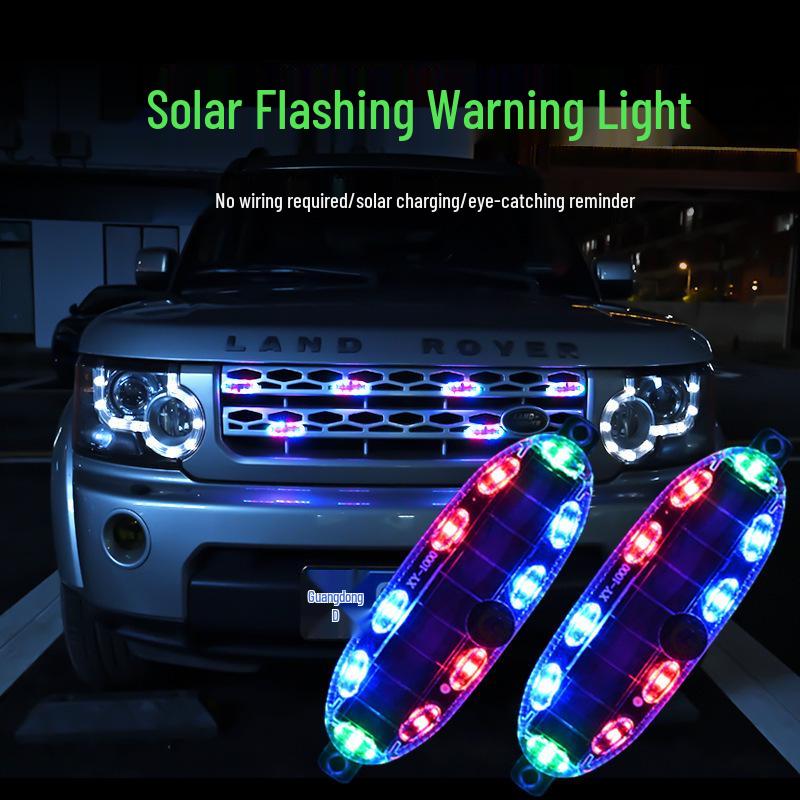 Red & Blue Wireless Solar LED Strobe Light for Car/Motorcycle/Bicycle - Anti-Collision Safety Warning Light