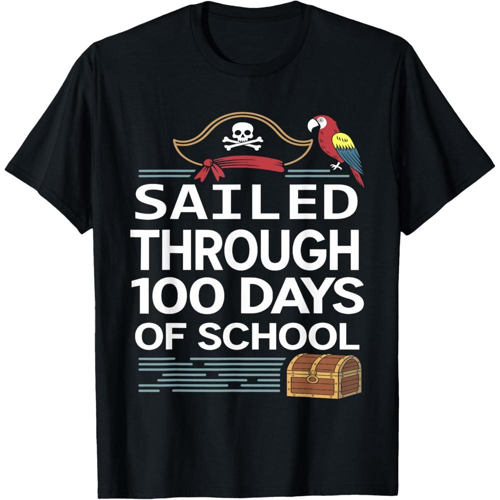 Sailed Through 100 Days of School Pirate Ship Teacher 100th Cotton Men T Shirt S чёрный