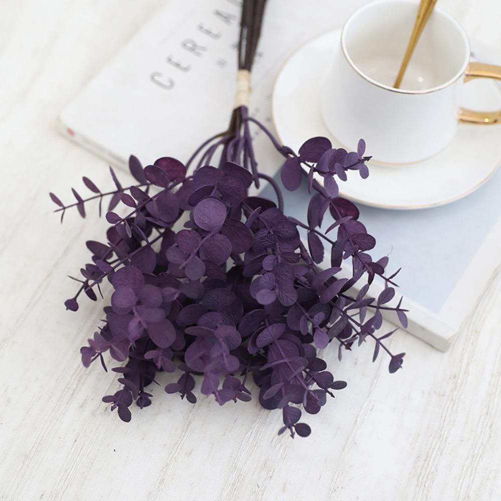 Plastic Material Artificial Eucalyptus Leaves Leaf Stems Fake Flowers Simulated Eucalyptus Flowers 6 Pieces Lot Bouquet Leaves