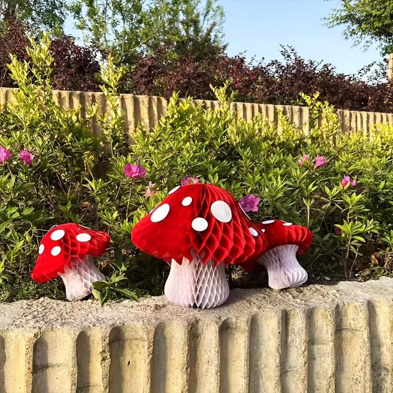 Kreative Pilz Wabenkugel 3D Hängeornament für Indoor Partys Waldthema Geburtstag Hochzeit Dschungel Wunderland Deko Aufbau