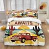 3pcs Cartoon Car Desert Landscape Printed Duvet Set Multi Size Comfortable Bedroom Bedding Decoration Machine Washable