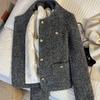 2025 French Style Gray Short Coat with Warm Lining and Spandex Tags
