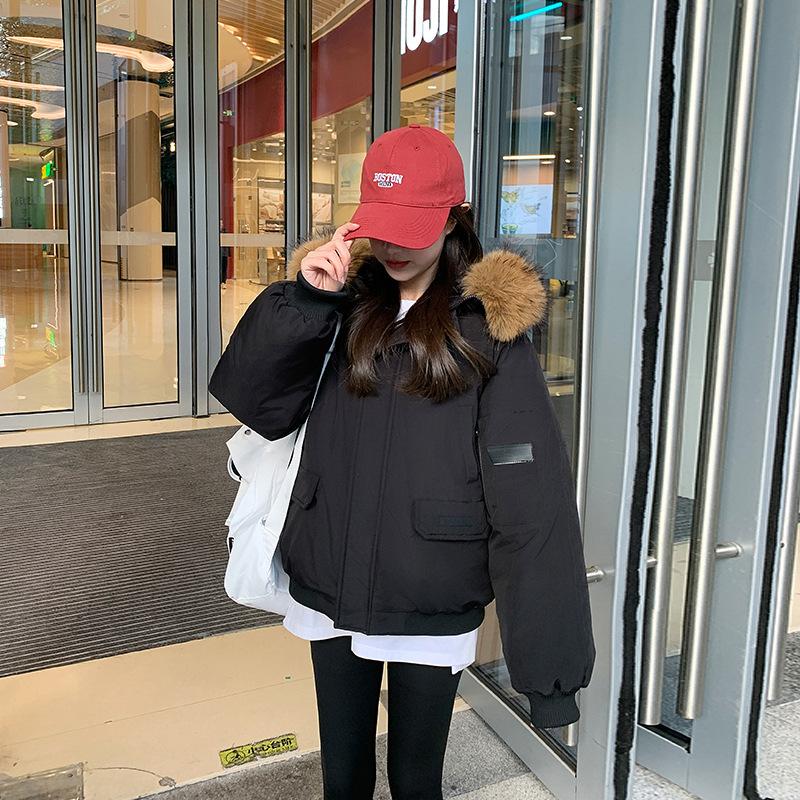 Removable large fur collar tooling pie overcomes women's winter cotton coat niche cleanfit short cotton coat