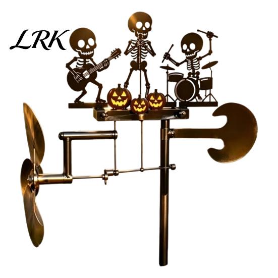 Halloween Wind Spinner Skeleton Rock Trio Metal Spinner, Handmade Kinetic Garden Sculpture Outdoor for Yard Lawn Decor, Unique Musical Skull Windmill