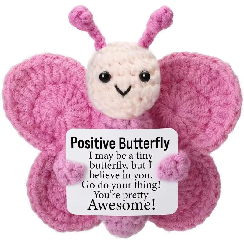 Positive Crochet Butterfly Gift for Women, Mini Handmade Emotional Support Plush for Friends, Girls, Teachers Birthday Christmas
