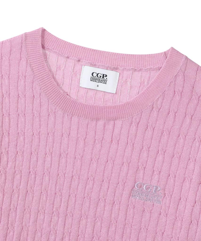 CGP (Women) Small Square Logo Cable Short Sleeve Knit - Pink