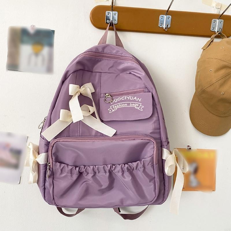 4XFF Japanese Anime Nylon School Bag for Teen Girls with Bows Preppy Large Backpack