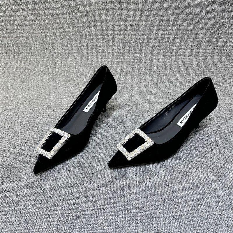 Fashion Women's Shoes Flats 2025 Spring Autumn New Fashion Pointed Shallow Cut Shoes Rhinestone Buckle Comfortable Low Heel Shoes Ladies