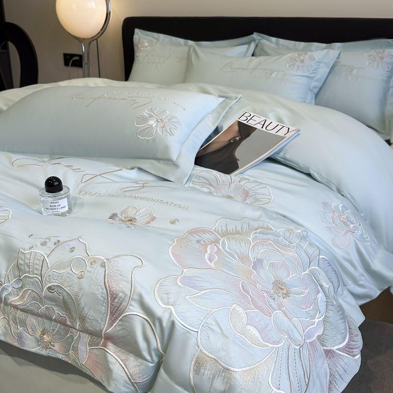 Luxuriöses 4-teiliges Stickerei-Bettwäscheset für Mutter und Baby: Hautfreundlicher, atmungsaktiver Bettbezug, Bettlaken, Bettdeckenbezug – Ideal für Hochzeiten