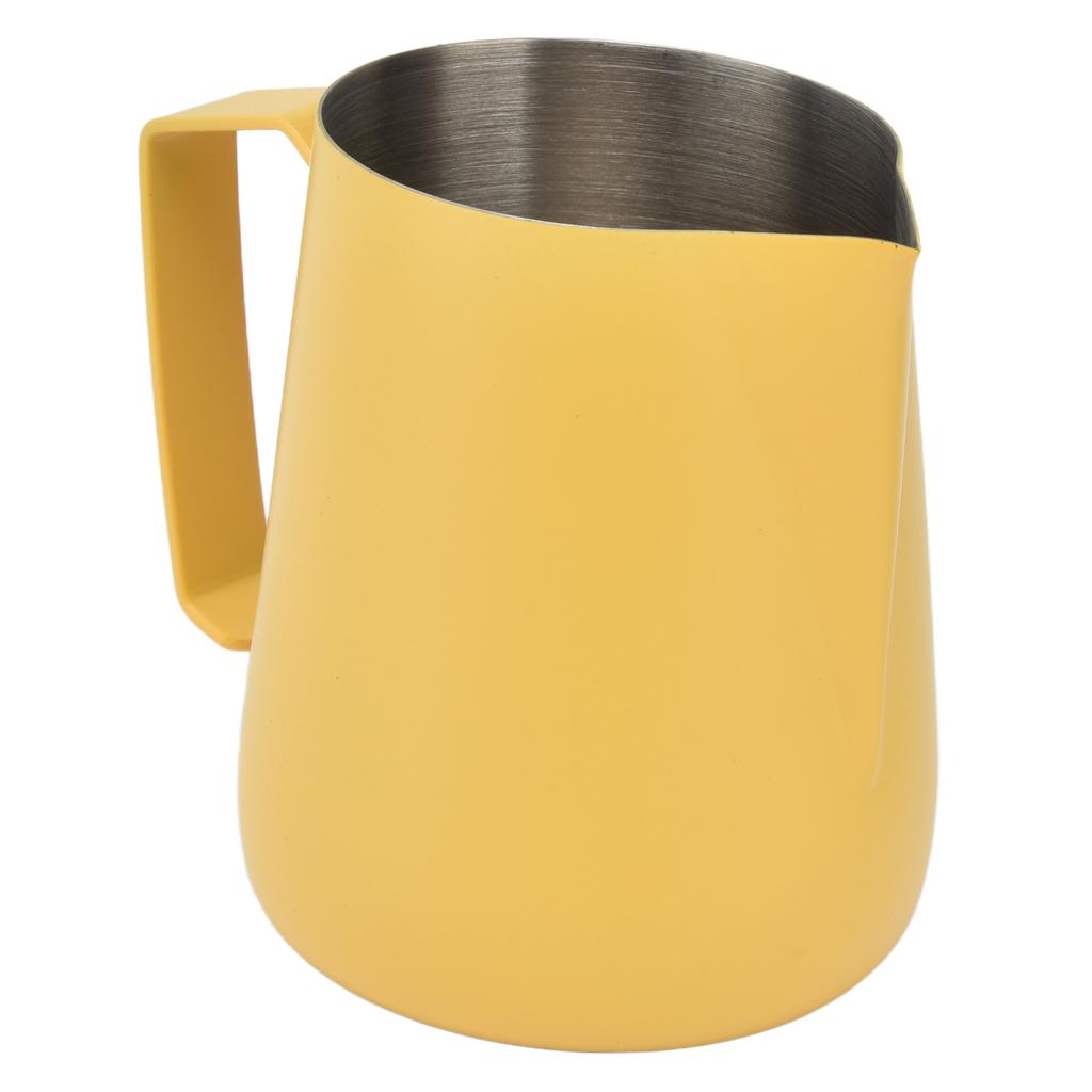 Milk Frothing Pitcher Thickened Frother Cup 450ml with Pointed Spout for Coffee Machine CafeYellow