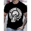 Europäische Größen Herren T-Shirt - Schwarz Vintage Streetwear Totenkopf und gekreuzte Knochen Kreisdruck mit Text, Lockerer Fit Lässiges Rundhals-Shirt Geeignet