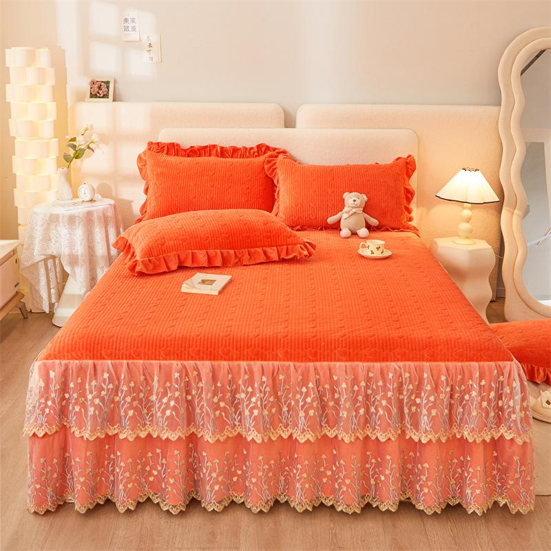 Jupe de lit en Fiber de lait d'hiver, couvre-lit matelassé en dentelle, épais et chaud, couverture de matelas en polaire pour bébé, literie en molleton de corail