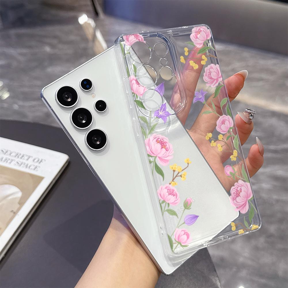 Pastel Floral Border Phone Case for Samsung Galaxy S26 S25 S24 S23 S22 S21 S20 FE Plus Lucency TPU Protection Cover