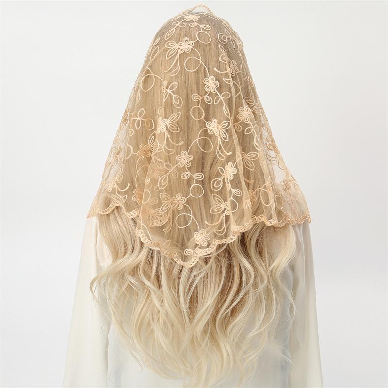 Fashion Church Shawl Lace Veil Polyester Scarf Bandana Church Prayer Wedding Mantilla Chapel White Embroidered Hijab Women Scarf