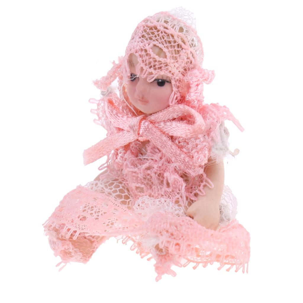 1/12 Porcelain Baby Doll In Lace Dress Dolls House Mini People Figures 1/12 Porcelain Baby Doll In Lace Dress Dolls House Mini People Figures